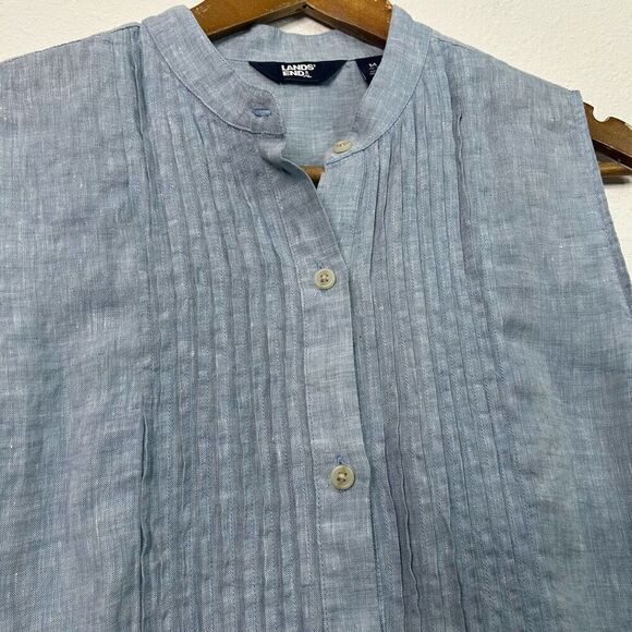 Land’s End Women’s 100% Linen Pintuck Sleeveless Button Up Top Size M - Picture 4 of 12